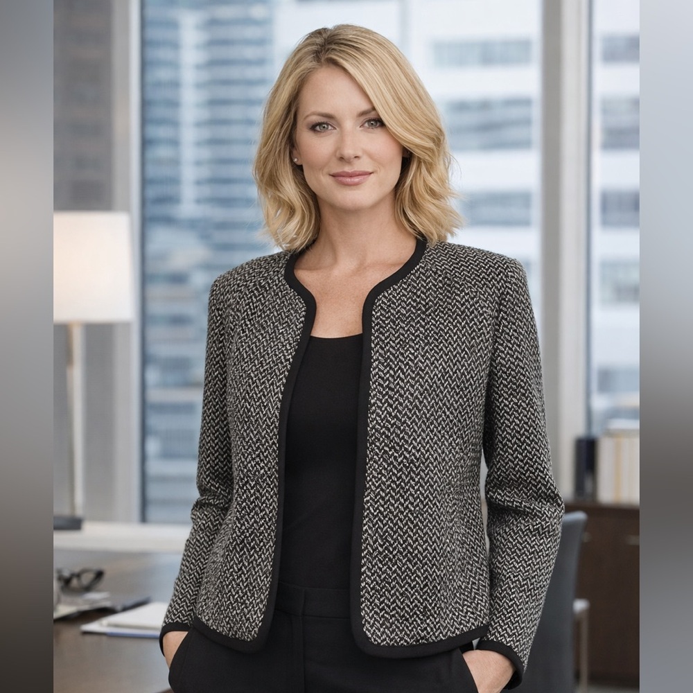 Kasper Charcoal and Black Herringbone Blazer